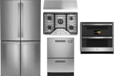 5 Piece Package Includes Refrigerator, Cooktop, Wall Oven, Hood And Dishwasher